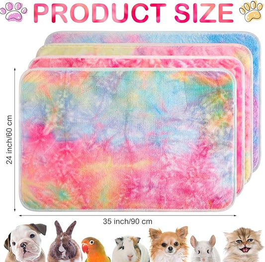 Reginary 4 Pcs Waterproof Guinea Pig Blankets Washable Small Animal Fleece Bedding Guinea Pig Cage Liners Reusable Training Pads Pet Pee Pad Sleep Mat for Hamster(Tie Dye Pattern,35 x 24 Inch)
