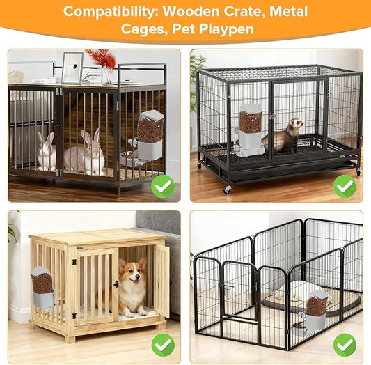 Kenond 55oz Hanging Automatic Rabbit Feeder, 1.6L Large Capacity Gravity Food Dispenser with Stainless Steel Bowl,for Dog, Cat, Ferret & Medium-Small Animals,Fits Widemouth Cages& Wire Cages & Crates