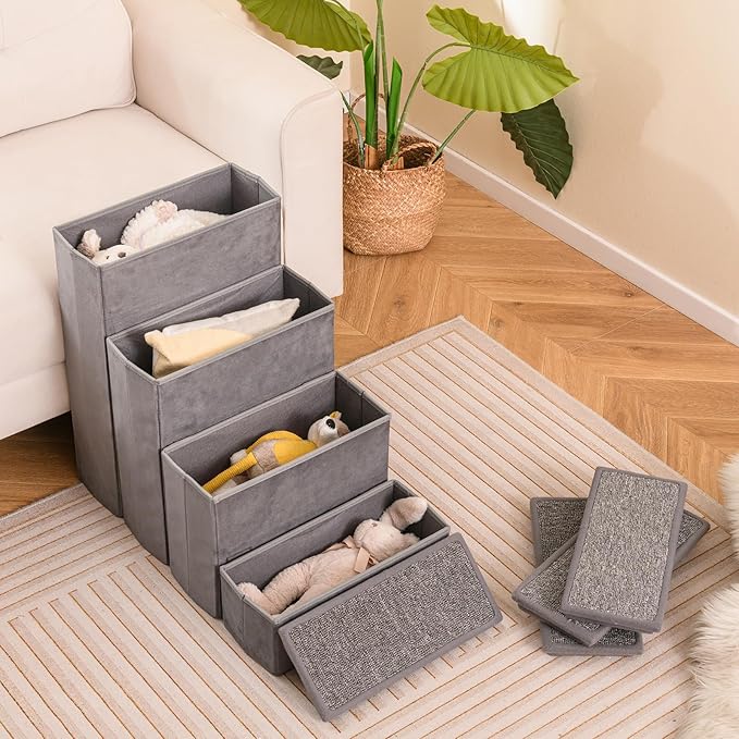 Giantex Dog Stairs with Storage - 23" H Folding 4-Step Pet Stairs for Small and Medium Dogs, Non-Slip & Soft Adjustable Dog Steps for High Beds Couch Sofa Window, Gray