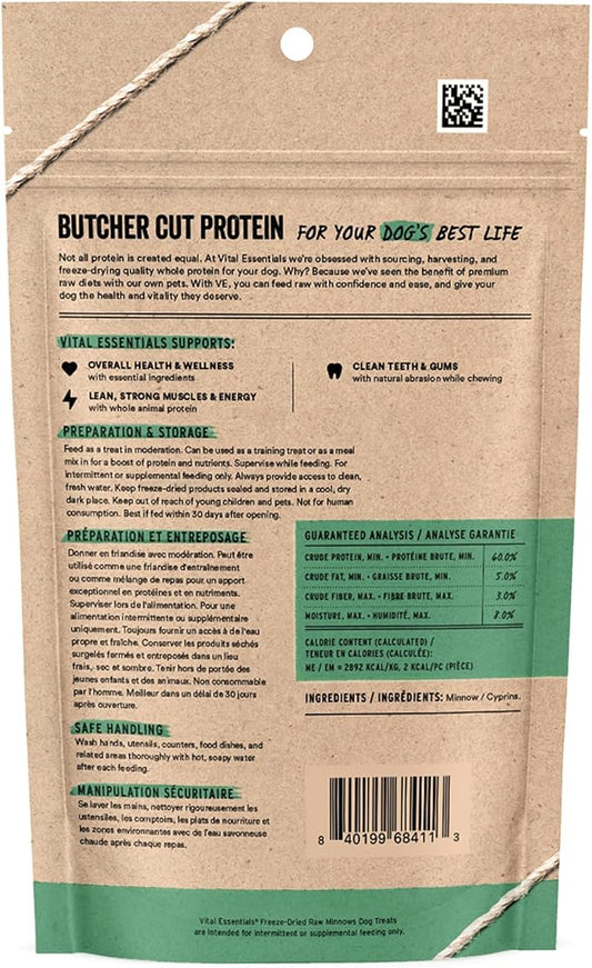 Vital Essentials Single Ingredient Minnows Dog Treats, 1 oz | Freeze-Dried Raw | Premium Quality High Protein Training Treats | Grain Free, Gluten Free, Filler Free