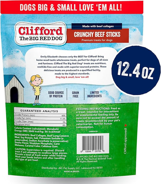 Clifford The Big Red Dog Soft Training Treats for Puppies and Dogs – Healthy, High Protein, Grain Free, Soft Puppy Treats for Small Dogs and Large – Real Crunchy Beef Sticks – 24ct