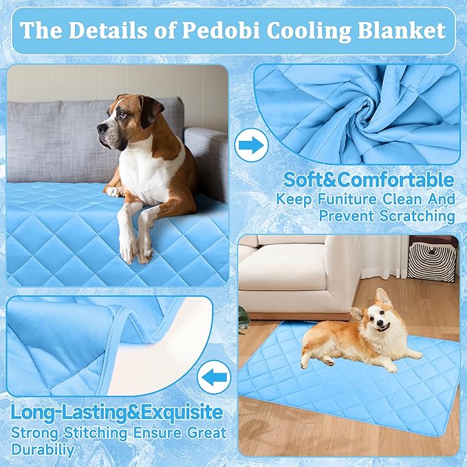 Cooling Blanket for Dogs, Dog Cooling Mat & Bed, Q-MAX>0.42- Lightweight, Durable & Breathable Pet Throw for Sofa, Car and Furniture Protector, Reversible Design, Easy to Clean, 60"x80", Blue