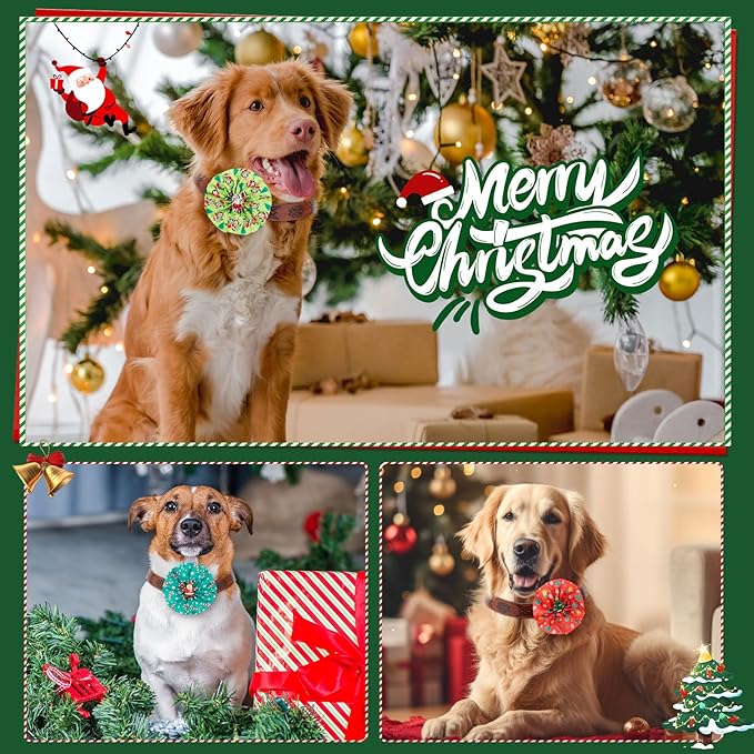 50 Pcs Christmas Dog Collar Bows Bulk Red and Green Xmas Bow Ties Flower Charms Attachment for Small Medium Large Dogs Cats Collar Christmas Costume Accessories