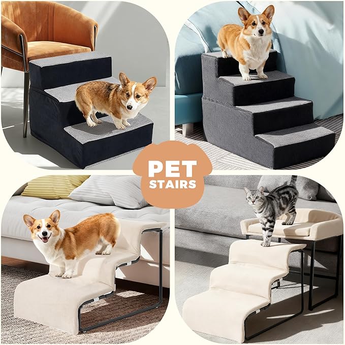 Dog Stairs for Small Dogs and Cats 14" H 3-Step Dog Steps for High Bed Couch and Sofa High-Density Foam Pet Stairs with Supporting Board Pet Steps with Non-Slip Bottom Washable Cover