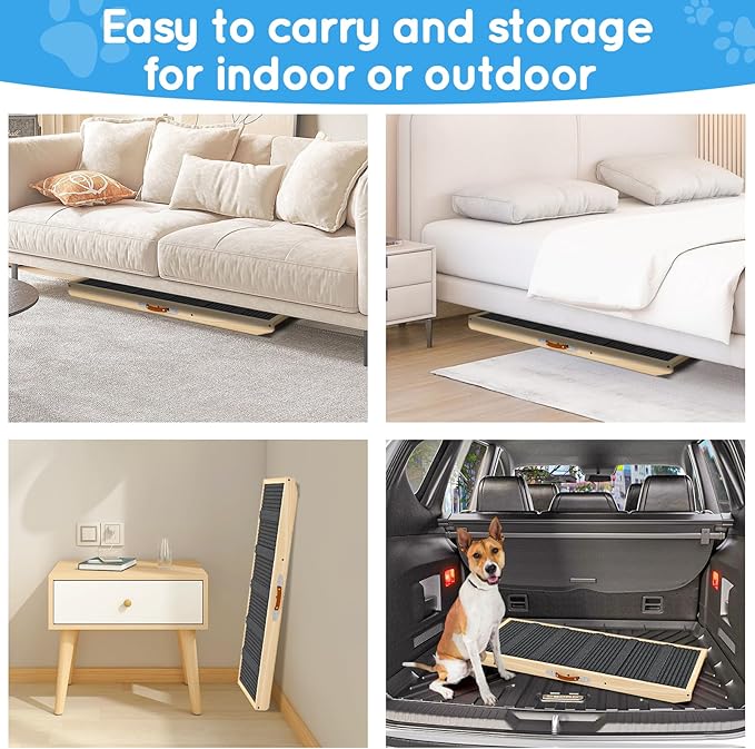 Dog Ramp for Couch, Bed, Wooden Long Pet Stairs for Small & Large Old Dogs & Cats, Hold up to 100lb, Adjustable Height from 11.41" to 20.47", Portable Doggie Steps Weight 11 lbs (39.37" L)