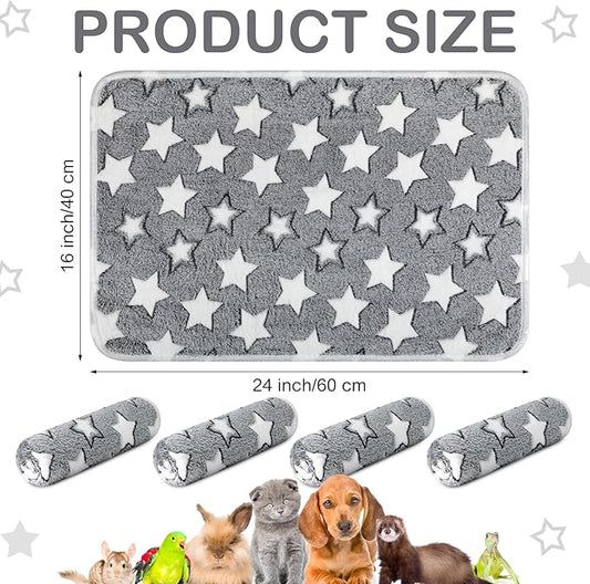 Reginary 4 Pcs Waterproof Guinea Pig Blankets Washable Small Animal Fleece Bedding Guinea Pig Cage Liners Reusable Training Pads Pet Pee Pad Sleep Mat for Hamster(Gray Star,24 x 16 Inch)