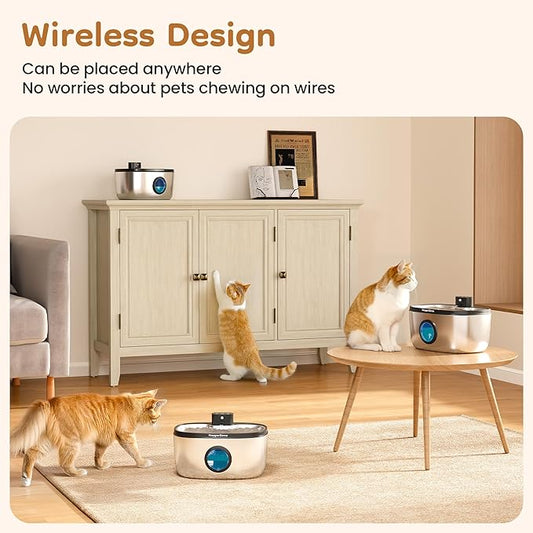 Wireless Cat Water Fountain: 5L Stainless Steel Pet Water Fountain for Cats & Dogs, Automatic Battery Operated Water Dispenser, Ultra-Quiet Indoor Fountain with Filter
