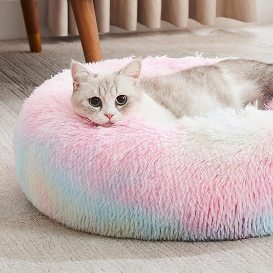 WESTERN HOME WH Calming Dog & Cat Bed, Anti-Anxiety Donut Cuddler Warming Cozy Soft Round Bed, Fluffy Faux Fur Plush Cushion Bed for Small Medium Dogs and Cats (20"/24"/27"/30")