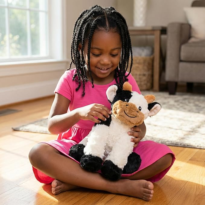 GOOC Kawaii Stuffed Fluffy Dairy Cattle Animal Fluffy Cow Plush Toy Fuzzy Milk Bull Plushies Sitting Cow Doll Gift for Kids or Lover in Birthday Valentine and Christmas 10 Inch