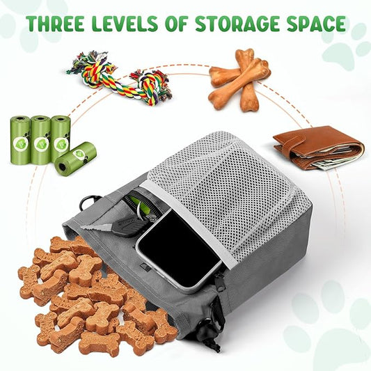 BARKIE Dog Treat Pouch and 2 Dog Training Clickers with Dog Positive Reinforcement Training Booklet (Grey)