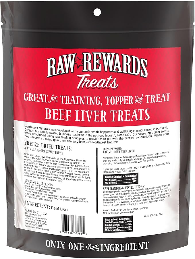 Northwest Naturals Raw Rewards Freeze-Dried Beef Liver Treats for Dogs and Cats - Bite-Sized Pieces - Healthy, 1 Ingredient, Human Grade Pet Food, All Natural, Proudly Made in USA, 10 Oz (Pack of 3)