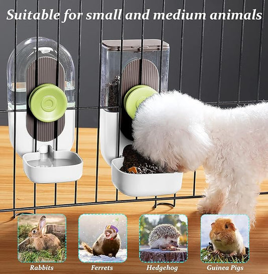 Kenond Hanging Automatic Pet Food Water Dispenser, 35oz Rabbit Feeder Guinea Pig Water Bottle Food Feeder for Ferret Guinea Pig Rabbit(White)