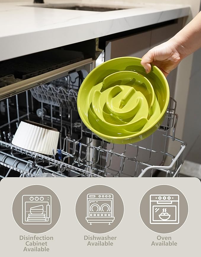 Ceramic Slow Feeder Dog Bowls, 2.0 Cups Slow Feeder for Medium and Large Dogs, Puzzle Maze Bowl to Slow Down Eating, 30oz, 8in, Green