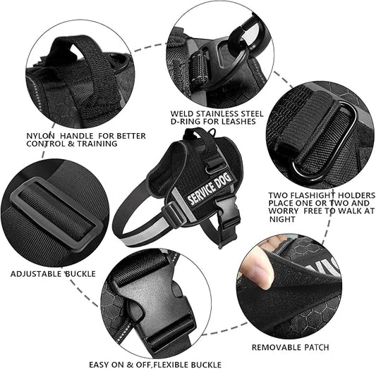 JSXD Dog Harness,No-Pull Service Dog Harness with Handle Adjustable Outdoor Pet Dog Vest 3M Reflective Nylon Material Vest for Breeds,Easy Control for Small Medium Large Dogs (XXL, Black)