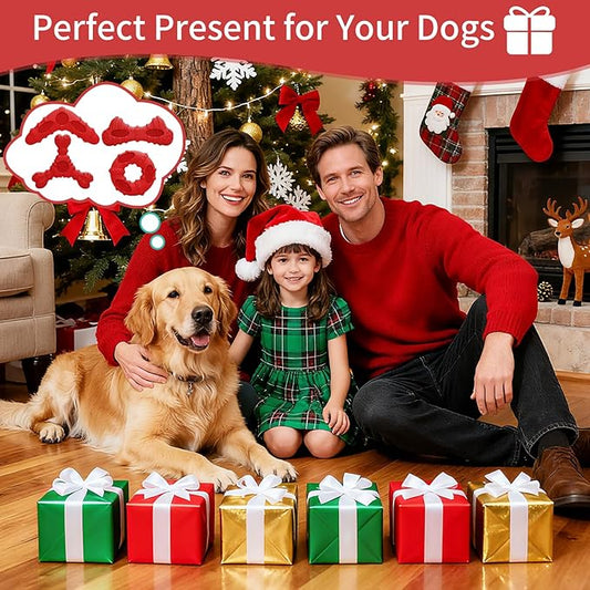 Dog Chew Toys for Aggressive Chewers, 4 Pack Natural Rubber Dog Toys,Teething Toys for Puppies, Soft Durable Interactive Chew Toy for Puppy Teeth Cleaning and Gum Massage (Red)