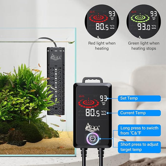 AQQA Aquarium Heater 1200W for 170-290 Gallon Large Fish Tank Submersible Pond Heater with External Controller Overheat & Dry-Run Protection Adjustable Temp Range 59-93℉ (AQ197-1200W for 170-290Gal)