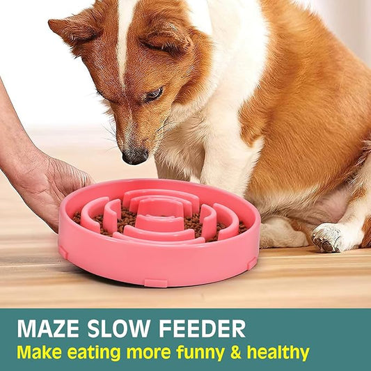 WHIPPY Large Slow Feeder Dog Bowls for Large Medium Dogs Anti-Chocking Slow Feeding Maze Dog Food Bowl Slow Eating Interactive Bloat Stop Puzzle Bowl,Pink