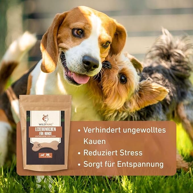 Wildfang® Leather Dog Toy, Medium - Leather Bone for Teething Dog, Dental Toys for Puppies, Training for Chewing Muscles, Puppy Chew Bones for Light or Medium Chewers (for Dogs 22-33 lbs), Pack of 3