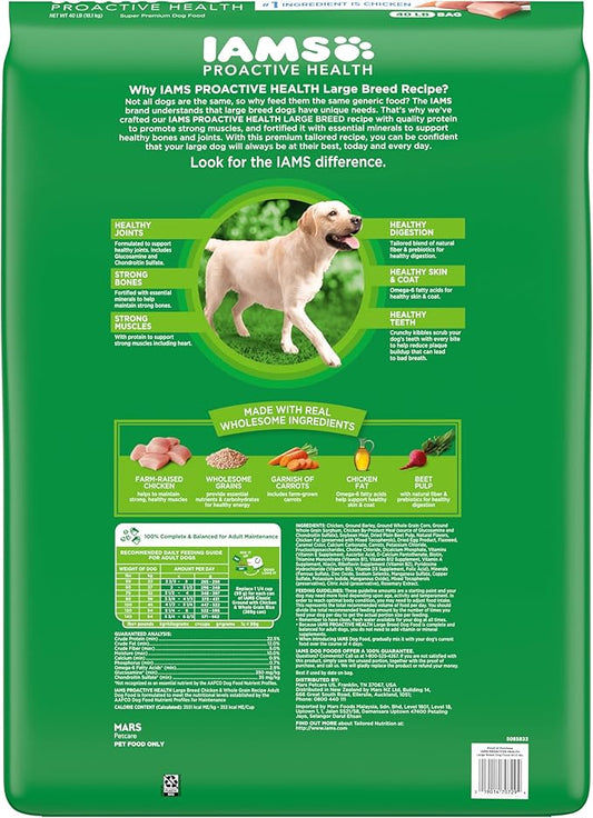 IAMS Proactive Health Large Breed Adult Dry Dog Food with Real Chicken, 40 lb. Bag