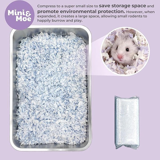 mini&moe Hamster Bedding: Moisture Absorbent and Dust-Free Natural Paper Small Pet Bedding - for Guinea Pigs, Hamsters, and Rabbits, 12 Liters