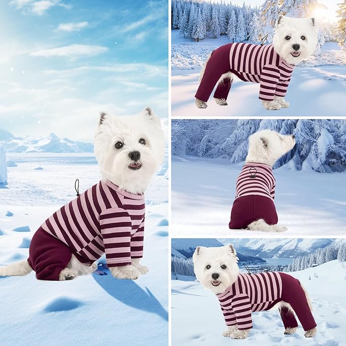 Winter Coat for Dogs - Warm Cotton Cold Weather Striped Round Neck Pajamas, Long Sleeves Jumpsuit, Color-Blocked Clothes for Small Medium Dogs, Onesie Anti Hair Shedding