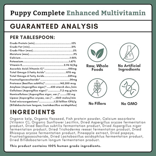 Wholistic Pet Organics Puppy Complete - Dog Multivitamin Powder - 8 Oz - Daily Dog Vitamins & Supplements for Homemade Food - Immune System, Skin, Coat & Overall Health - Small and Large Breed Puppies