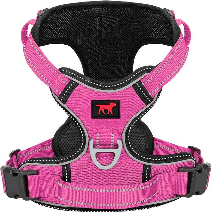 Tuff Pupper No Pull Easy Walk Dog Harness | Heavy Duty Pet Vest | Front & Back Leash Clips | Strong Safety Handle | Reflective Anti Pull Vest | Comfortable Padded Escape Proof Harness (X-Large, Pink)