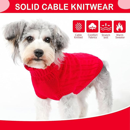 Dog Sweaters for Small Dogs Knit Dog Christmas Outfit Warm Winter Doggy Clothes Girl Chihuahua Clothes for Cold Weather Turtleneck Puppy Sweater Xmas Pet Cat Clothing (Red,S)