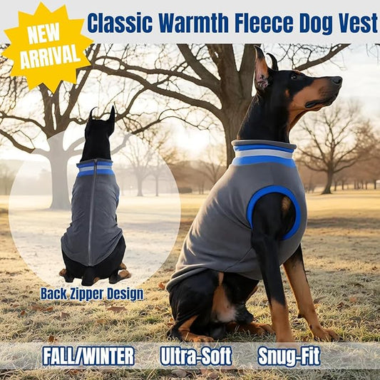 Winter Classic Windproof Turtleneck Fleece Vest Dog Sweater, Warm & Soft Puppy Coat for Small Dogs with Back-Zipper, Active-Cut Doggie Vests Sweatshirt, Lightweight Pet Clothes for Dachshund(Gray, S)