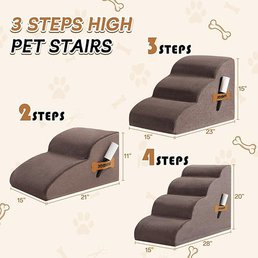 ROMROL Dog Stairs, Romrol Dog Steps Ramp for High Bed and Couch, Dog Ramp with Durable Non-Slip Waterproof Fabric Cover, Pet Stairs for Small Dogs and Cats or Pets Joints, 4-Tiers,Coffee