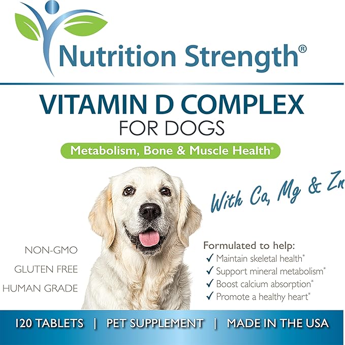 Vitamin D for Dogs with Calcium, Magnesium and Zinc to Support Strong Teeth, Bones and Muscles, Promote Mineral Metabolism and a Healthy Immune Function, 120 Chewable Tablets