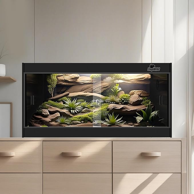 50 Gallon PVC Reptile Enclosure, RepWild 36"x18"x18" Terrarium/Tank with Heavy-Duty Screen Top, Glass Sliding Doors & Lock for Bearded Dragons, Ball Python, Geckos, Lizards