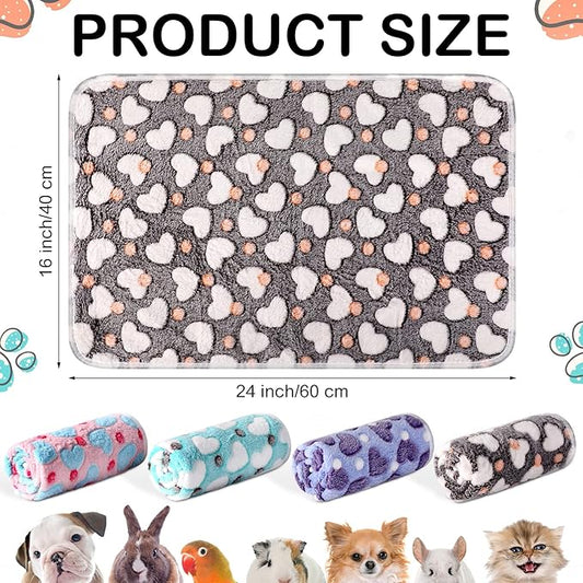 Reginary 4 Pcs Waterproof Guinea Pig Blankets Washable Small Animal Fleece Bedding Guinea Pig Cage Liners Reusable Training Pads Pet Pee Pad Sleep Mat for Hamster(Heart Pattern,24 x 16 Inch)