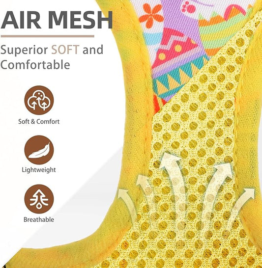 PUPTECK Dog Harness and Leash Set for Small Medium Dogs No Pull Step-in Soft Mesh Puppy Cat Vest Harnesses Reflective at Night, Easter Light Yellow, S