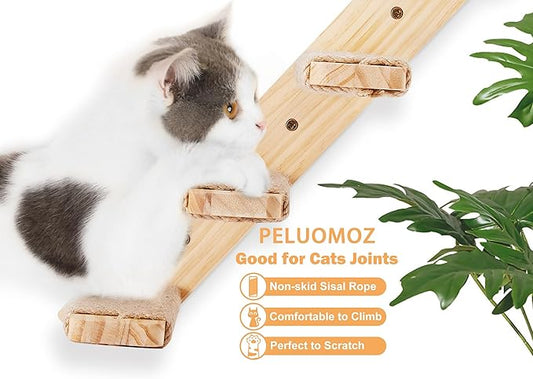 Cat Climbing Shelves Four Stair Shelf Wall Mounted Reversible Left & Right Direction, Cat Stairway Shelf for Climbing with Sisal Rope Ladder Wall Pets Furniture
