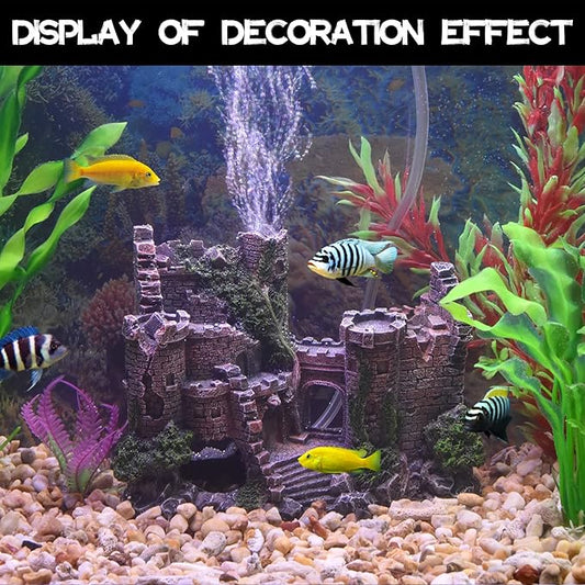 PTFJZ Aquarium Decorations- Castle Fish Tank Bubbler Decorations for Aquatic Pets to Breed Play and Rest Fish Decorations for Tank