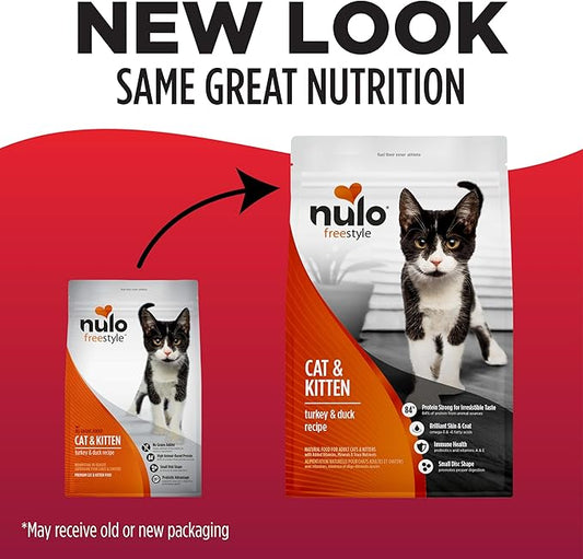 Nulo FreeStyle High Protein Cat & Kitten Food, Turkey & Duck Recipe - Natural Grain-Free Dry Cat Food with Omega Fatty Acids & Probiotics, 14 lb Bag