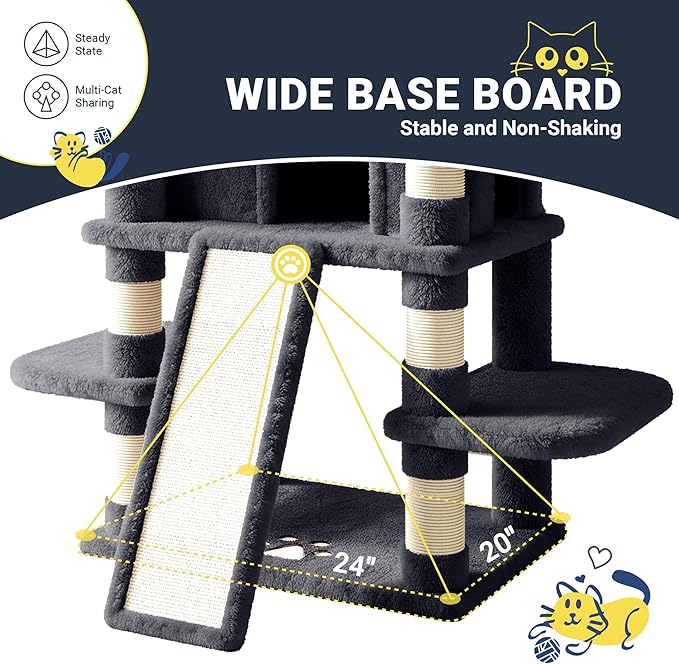 Allewie 82 Inches Large Cat Tree/House/XXL Tall Cat Towers for Big Feline/Scratching Post/Multi-Level Large Kitty Climbing Tree with Condo/Smokey Grey