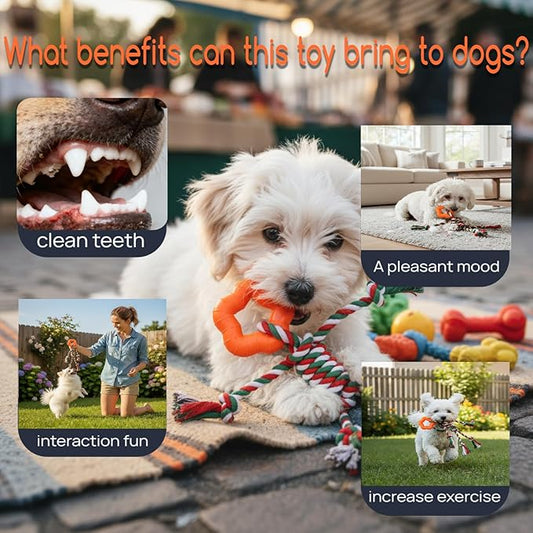 Christmas Puppy Teething Toy for Small & Medium Dogs (20–65lbs), TPR + Cotton Rope Chew Toy for Aggressive Chewers, Indoor & Outdoor Teeth Cleaning Toy for 2–12 Month Dog