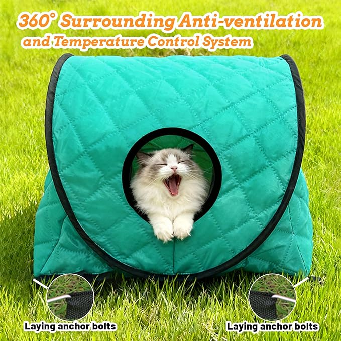 Outdoor cat Bed, cat cave Bed,a Dual-use indooroutdoor cave cat Bed, relieves cat Anxiety, Comes with Ground pegs for Fixation, Waterproof and Warm, Suitable for Camping and Outdoor pet beds.
