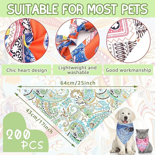 100 Pcs Paisley Dog Bandanas Bulk Pet Bibs Colorful Triangle Scarf Pet Paisley Bandanas for Medium Large Dogs Spring Summer Birthday Costume Decoration