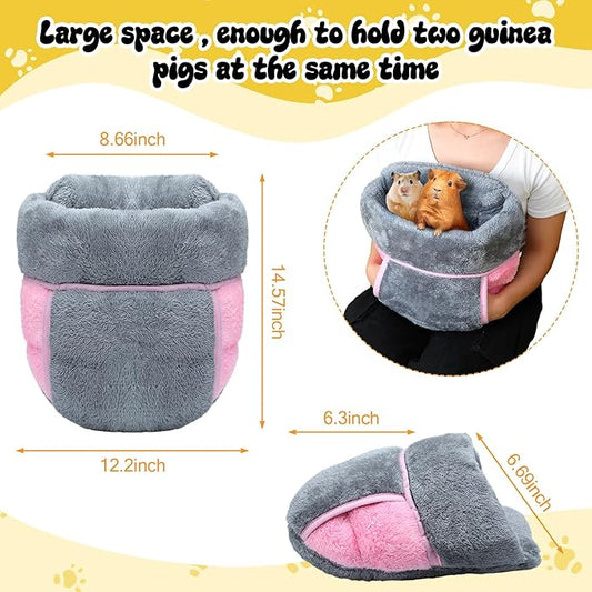 Wenqik 2 Pcs Guinea Pig Hideouts Washable Bunny Bedding Cuddle Warm Small Pet Sack Supplies Portable Pet Carrier Cage Nest Guinea Pig Accessories for Cage(Gray, Pink,Plain)