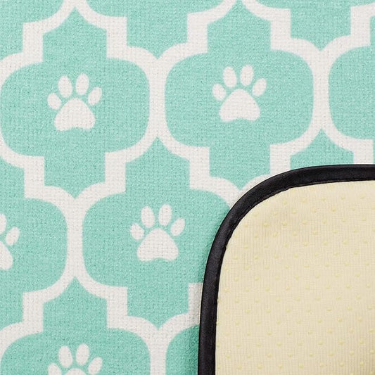 Bone Dry Machine Washable, Ultra Absorbent Pet Mat, 12x18, Aqua/Off-White Lattice