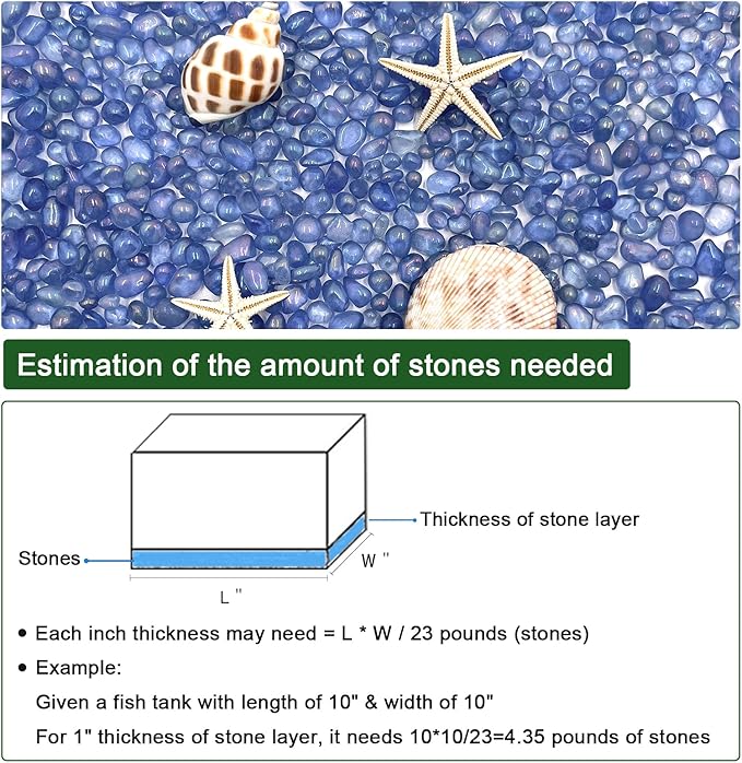 BXI 2.2 Lbs Small Aquarium Substrate Gravel Sand, Polished Smooth Fish Tank Gravel, Colorfast Uncoated Vibrant Blue Sea Glass, Decorative Stones for Vase Fillers, Fairy Garden, Potted Plants
