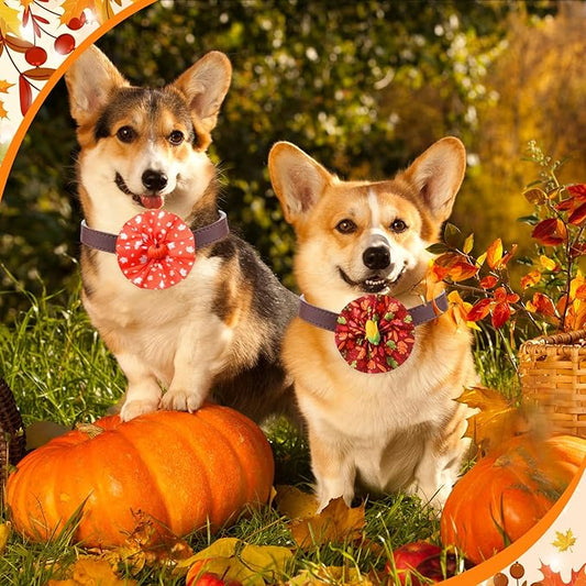 Huhumy 50 Pcs Thanksgiving Collar Bows for Fall Dogs Bow Ties Flowers Charms Attachment for Small Medium Large Dogs Cats Collar Accessories Holiday Party Costumes