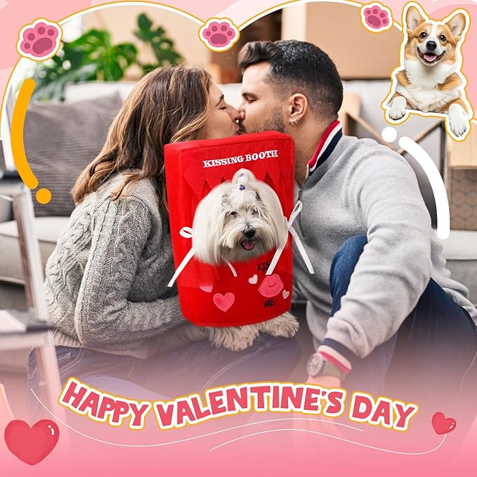 Solsew Valentine Dog Costume Kissing Booth Headpiece for Dog and Cats Cute Pup Kissing Booth Pet Headwear Costume Gift for Holiday Birthday Party(S/m)