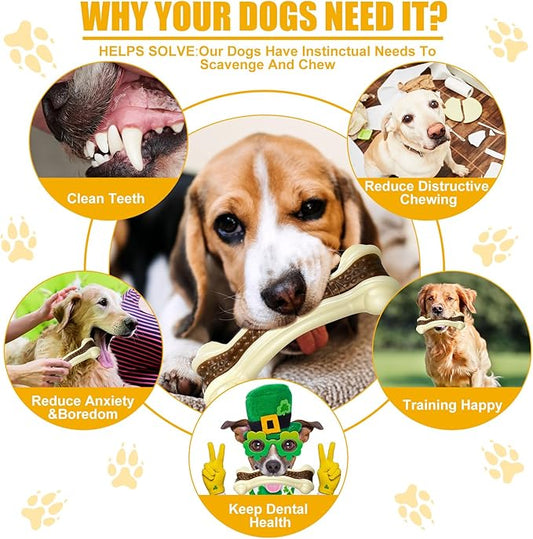 Sosation 3 Pack Chew Toys for Aggressive Chewers, Bone Toys Nylon Beef Flavor Dog Teething Toys for Large/Medium/Small Puppies Breeds(Small, Large, Medium, Curved Bone)