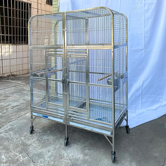 BMWPET SUS201 Stainless Steel Dome Top Style Bird Cage Parrot Cage 50"X25"X65" Twins Cage