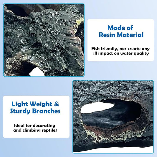 Tfwadmx Decaying Trunk Aquarium Ornament, Betta Fish Hideout Caves - Small Resin Aquarium Decoration Log with Holes for 20 Gallon Fish Tank