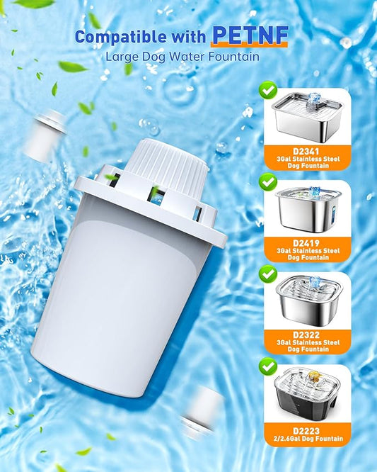 Dog Water Fountain Filters Replacement 4 Packs, 2 Months Set of Replacement Filter with 2 Sponges for PETNF Large Pet Dog Water Fountain Bowl Dispenser, Compatible with D2223/D2341/D2322/D2419 Models